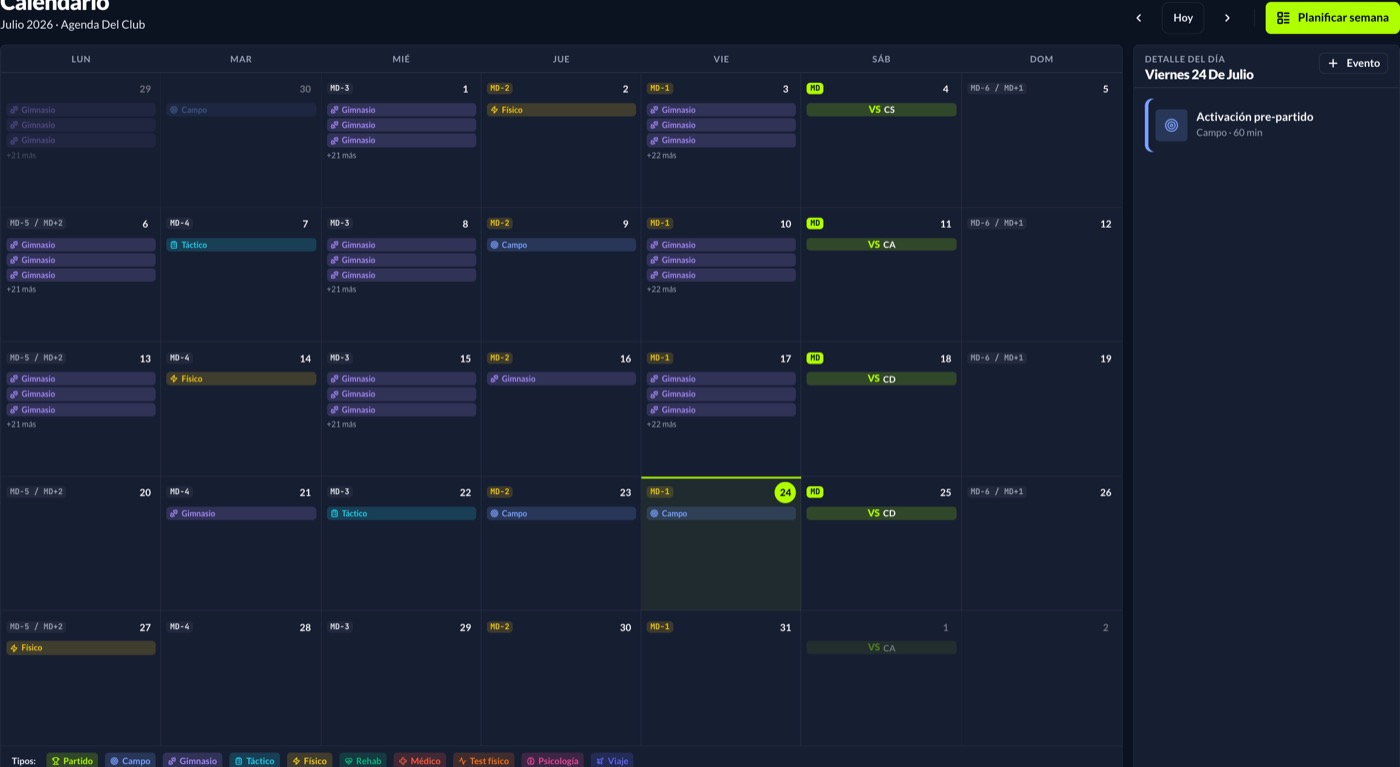El calendario del club